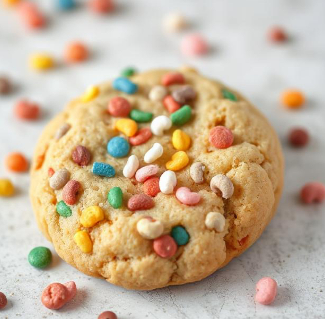 Fruity Pebble White Chocolate Cookie
